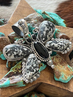Apache Sterling Silver, White Buffalo and Black Onyx Butterfly Pendant by Rosella Paxson