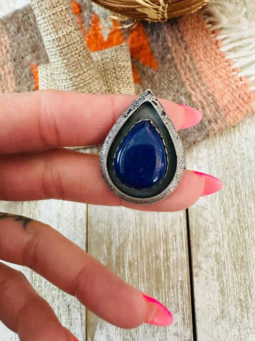 Old Pawn Navajo Sterling Silver & Lapis Ring Size 10