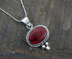 Red Jasper Oval in Rope Frame w/ Beads Necklace