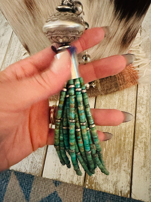 Navajo Turquoise & Sterling Silver Pearl Beaded Tassel Necklace