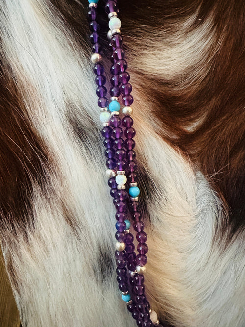 Handcrafted Amethyst, Opal, Turquoise & Sterling Silver Beaded Necklace