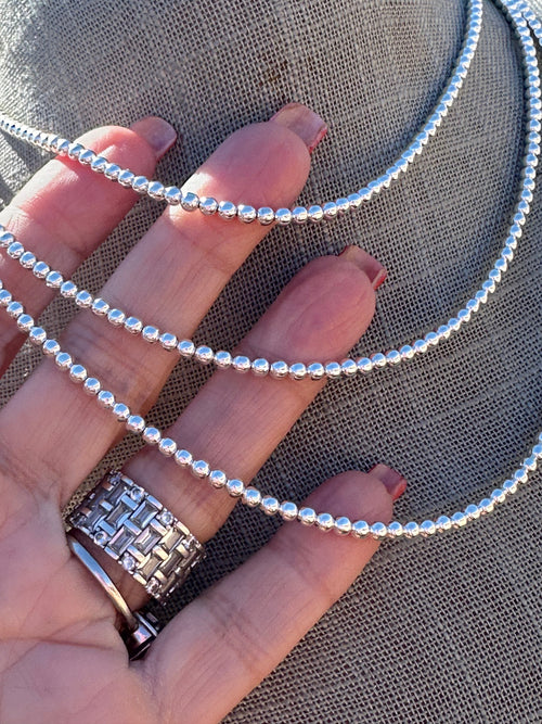 Sterling Silver Elegant Pearl Style Beaded Necklace 3mm