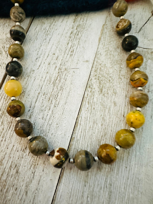 Handcrafted Sterling Silver Pearl & Bumblebee Beaded Necklace