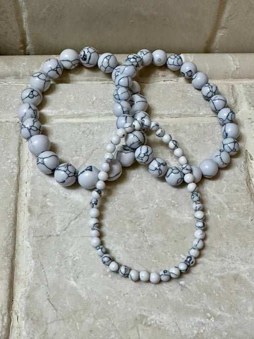 White Howlite Stretch Bracelet Set of 3