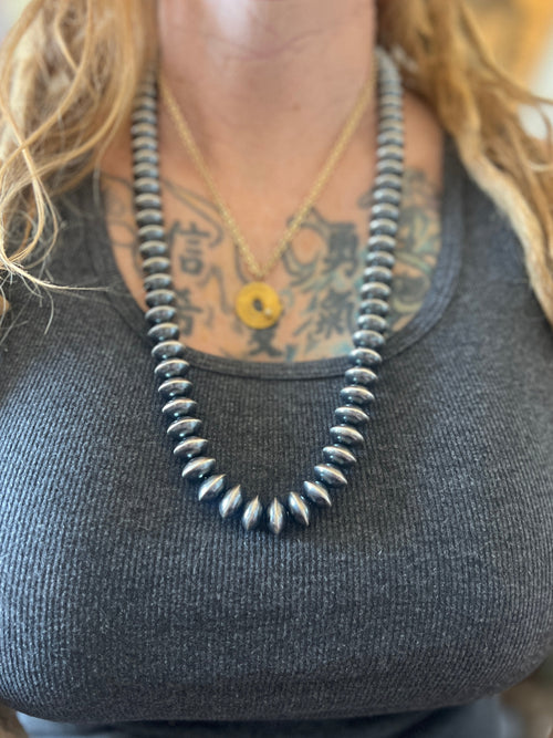 Handcrafted 15mm Sterling Silver Saucer Pearl Bead Necklace by Michelle Jameson, 29 inches