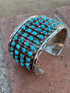 Estate Collection Old Pawn Navajo Sterling Silver & Turquoise Snake Eye Cuff Bracelet /
