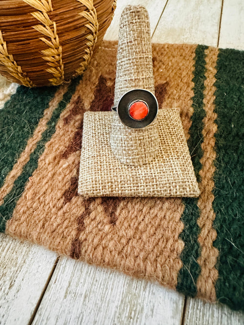 Handcrafted Old Pawn Sterling Silver & Red Spiny Ring Size 9.25