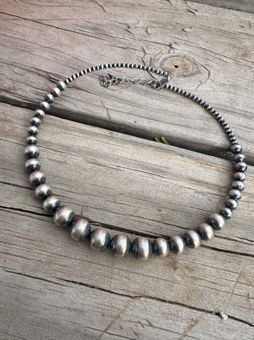 Handmade Navajo Pearl Style Sterling Silver Beaded Wrap Choker Necklace