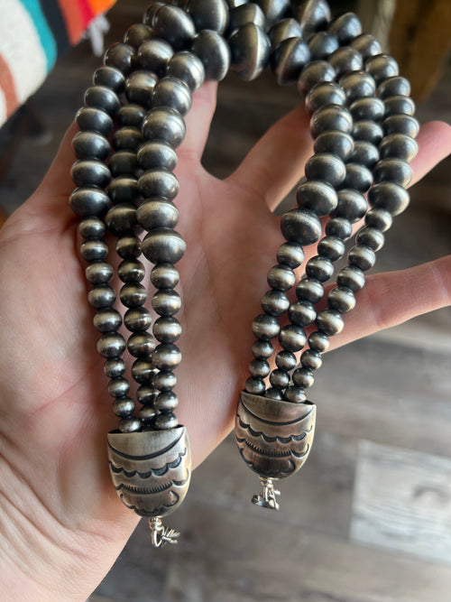 Handcrafted Sterling Silver Triple Strand Bead Statement Necklace by Rose Martin