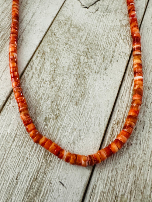 Navajo Orange Spiny Oyster 16” Beaded Necklace