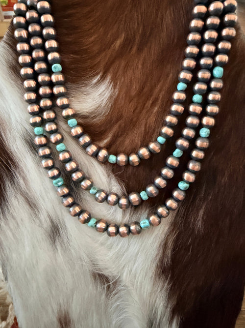 Handcrafted Turquoise & 8mm Copper Beaded Necklace