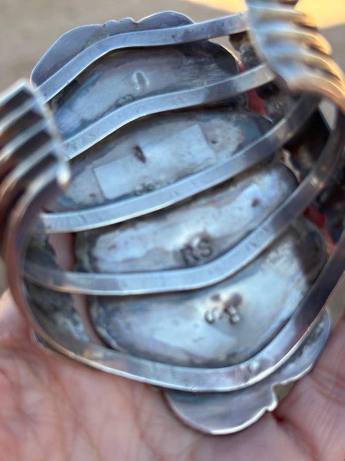 Estate Collection Old Pawn Sterling Silver & Turquoise Cuff Bracelet /