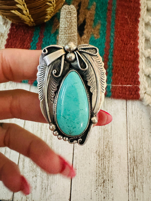 Old Pawn Navajo Sterling Silver & Turquoise Ring Size 7