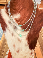 Handcrafted Turquoise & 3mm Sterling Silver Pearl Beaded Necklace