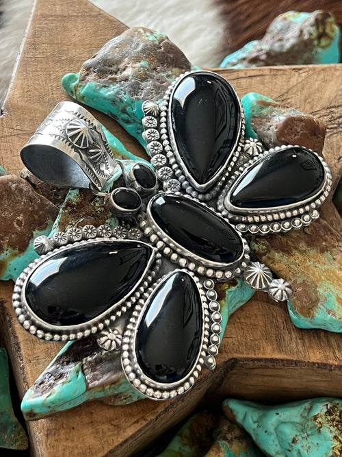 Apache Sterling Silver and Black Onyx Butterfly Pendant by Rosella Paxson