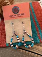 Handcrafted Copper & Turquoise Beaded Dangle Hoop Earrings