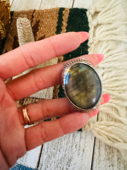 Handcrafted Old Pawn Sterling Silver & Labradorite Men’s Ring Size 7.5