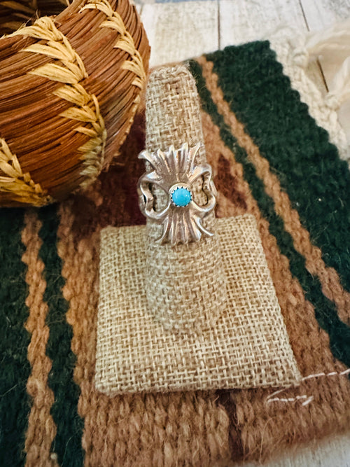 Old Pawn Handcrafted Turquoise & Sterling Silver Ring Size 7