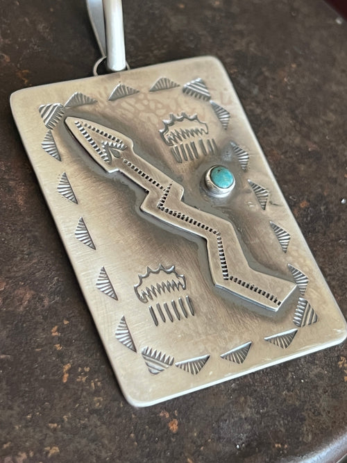 Hand Stamped Sterling Silver Fred Harvey Era Inspired Single Lightning Arrow Tag Pendant by Kimari Somers