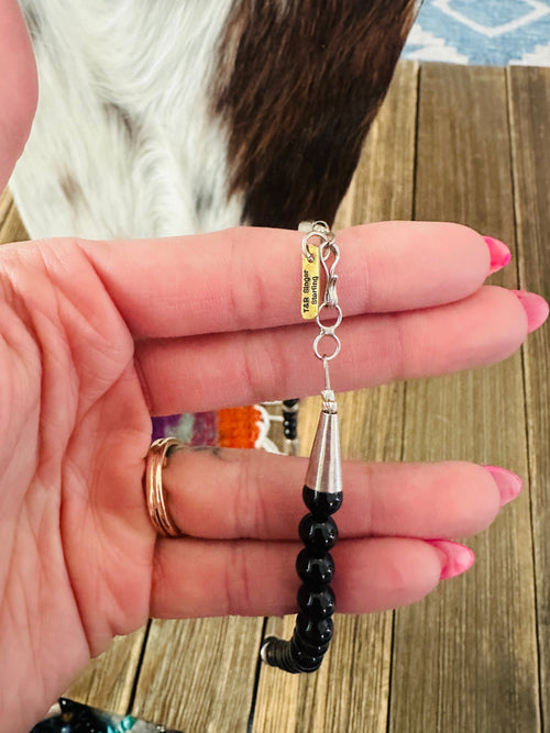 Handcrafted Black Onyx & Sterling Silver Beaded 18” Necklace by T & R Singer