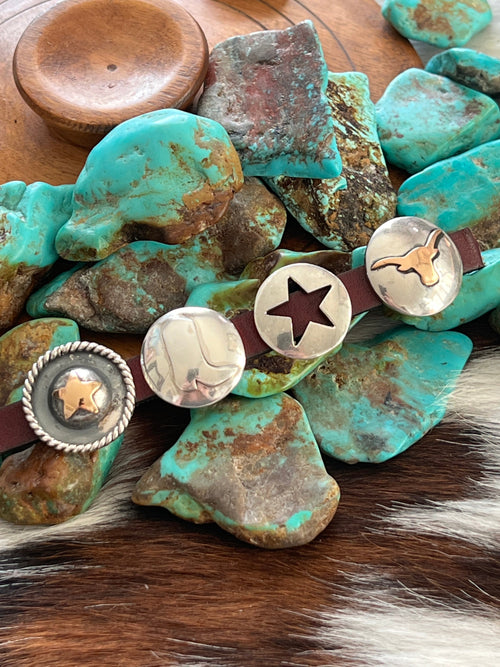 Sterling Silver Concho Slide with Brass Star Detail