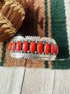Old Pawn Navajo Coral & Sterling Silver Cuff Bracelet by Daniel Mike