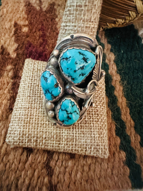 Handcrafted Old Pawn Turquoise and Sterling Silver Ring Size 11.5