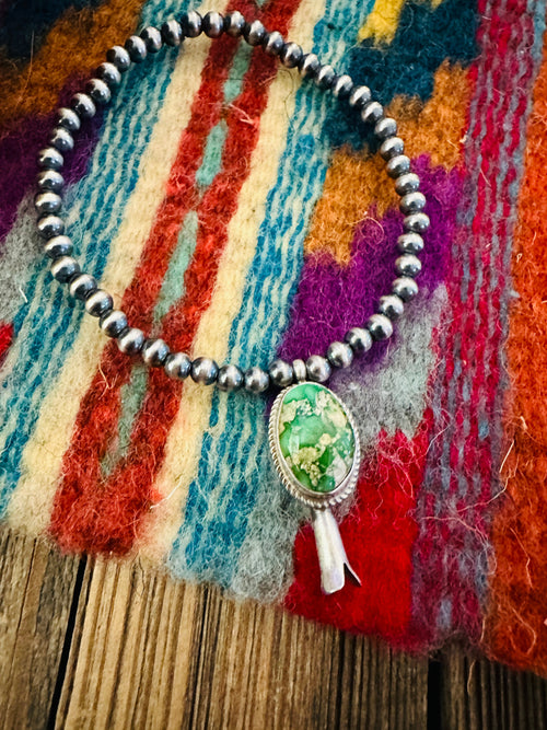 Handcrafted 3mm Sterling Silver Pearl & Turquoise Blossom Stretch Bracelet