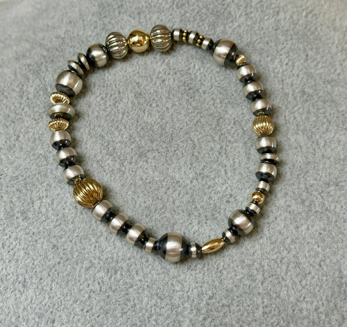 Handcrafted Gold Plated Silver & Sterling Silver Pearl Beaded Bracelet