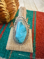 Old Pawn Navajo Sterling Silver & Turquoise Ring Size 10 by Leslie Nez