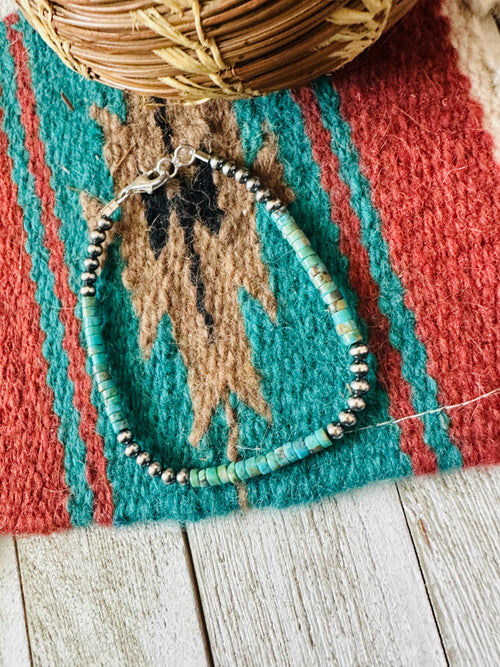 Navajo Sterling Silver Pearl & Turquoise Beaded Bracelet