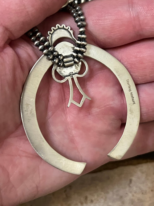 Handmade Sterling Silver & Kingman Turquoise Beaded Squash Blossom Naja Necklace