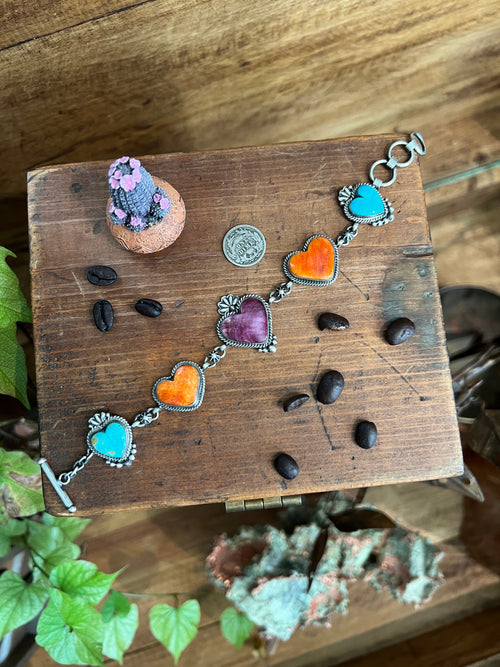 Diane Wylie Handcrafted Sterling Silver, Spiny Oyster & Turquoise Link Bracelets