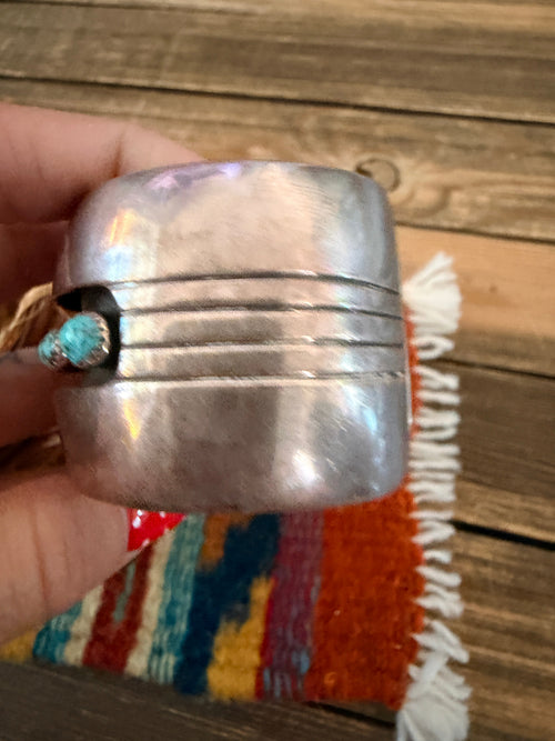 Handcrafted Old Pawn Sterling Silver & Turquoise Shadowbox Cross Cuff Bracelet
