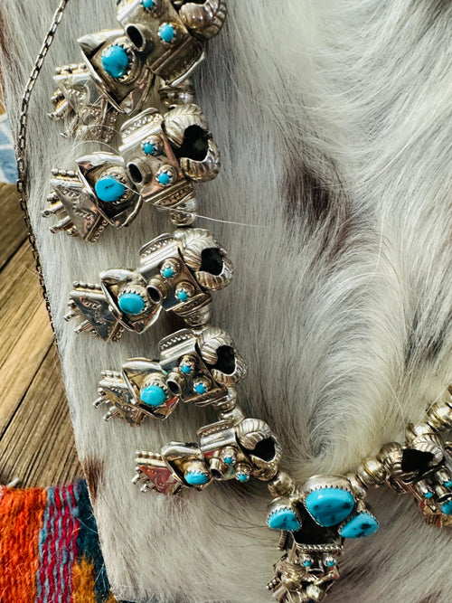 Old Pawn Handcrafted Turquoise & Sterling Silver Beaded Kachina Necklace by Doris Smallcanyon