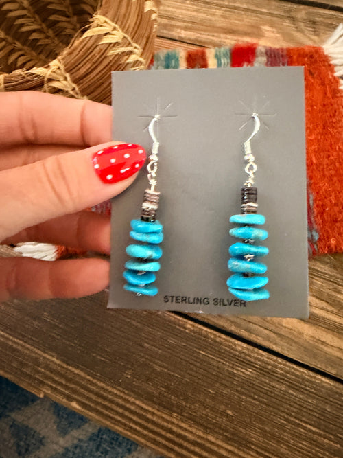Handcrafted Heishi Shell & Turquoise Beaded Dangle Earrings