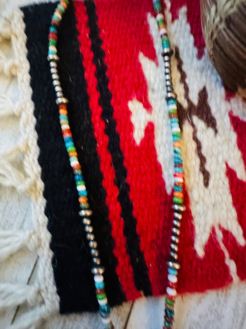 Handcrafted Sterling Silver & Multi Stone Beaded Lariat Necklace