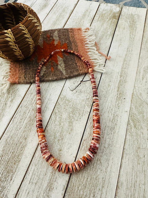 Navajo Orange Spiny Oyster 18” Beaded Necklace