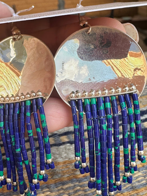 Old Pawn Sterling Silver Azurite Beaded Tassel Earrings