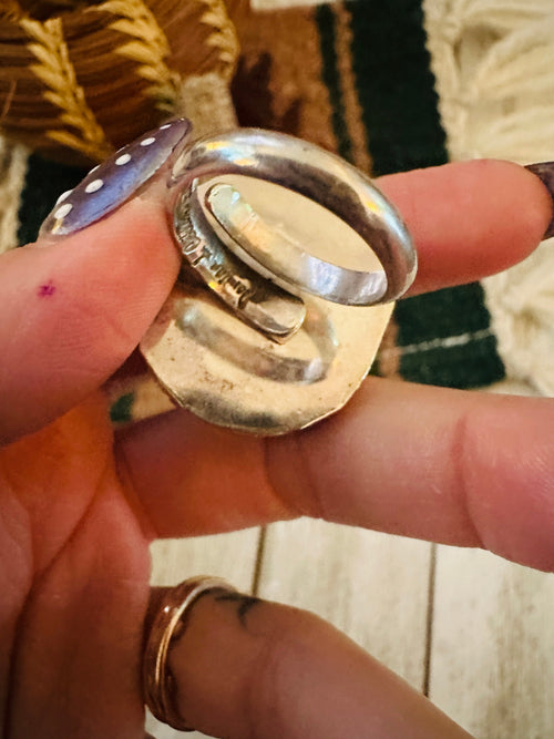 Old Pawn Handcrafted Turquoise & Sterling Silver Adjustable Ring