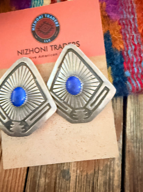 Handcrafted Old Pawn Sterling Silver & Lapis Clip On Earrings