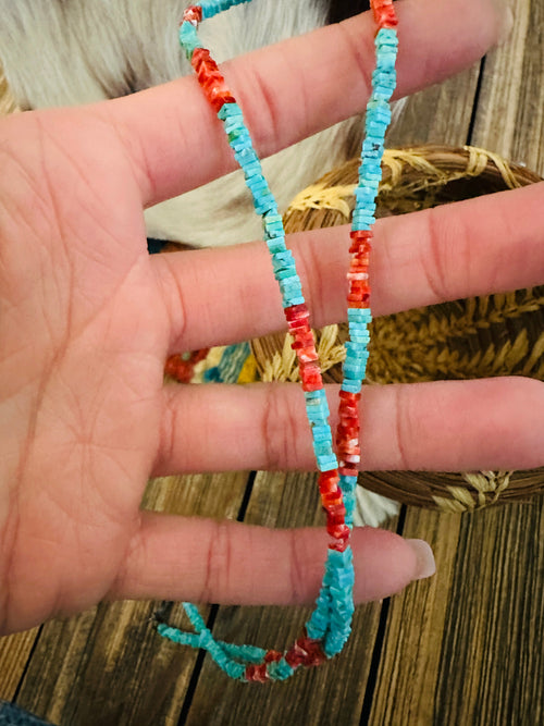 Handcrafted Turquoise & Spiny Oyster 20” Beaded Necklace