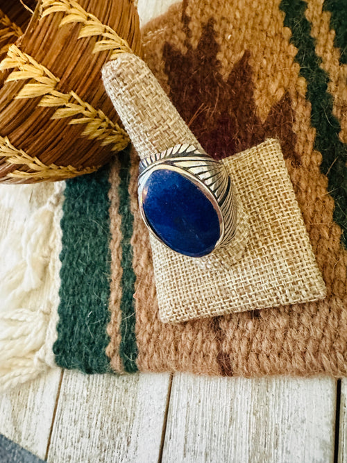 Old Pawn Handcrafted Sterling Silver & Lapis Men’s Ring Size 10