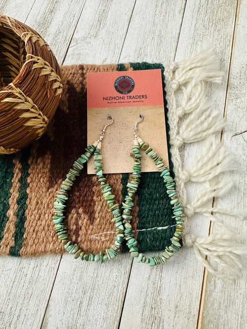 Handcrafted Turquoise Beaded Dangle Hoop Earrings