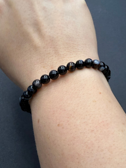 Black Banded Agate 4mm Beaded Stretch Bracelet