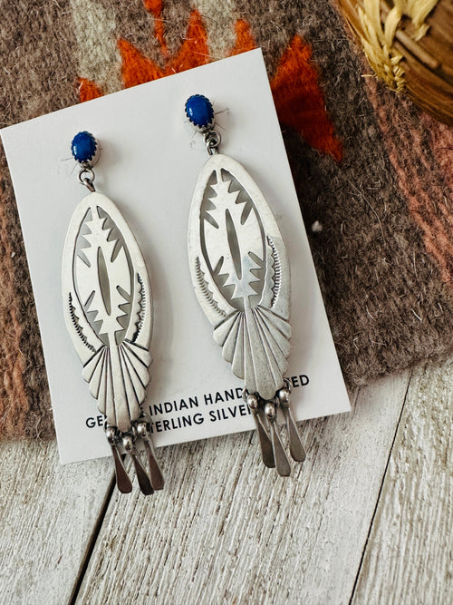 Old Pawn Navajo Sterling Silver & Lapis Dangle Earrings