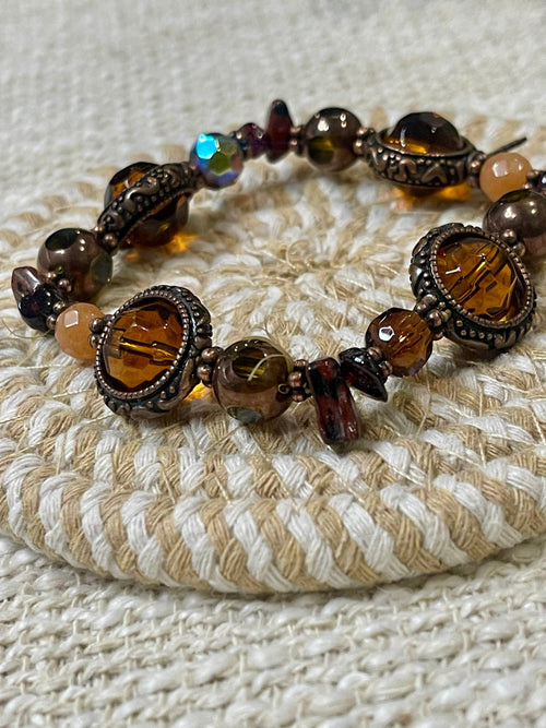 Vintage Handmade Copper Beaded Stretch Bracelet