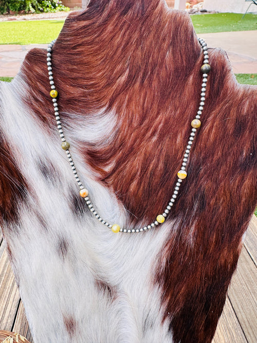 Handcrafted Bumblebee and Sterling Silver Pearl Beaded Necklace