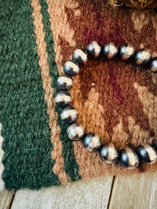 Navajo 10mm Sterling Silver Pearl Beaded Stretch Bracelet