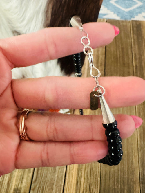 Handcrafted Black Onyx & Sterling Silver Beaded 18” Necklace by T & R Singer